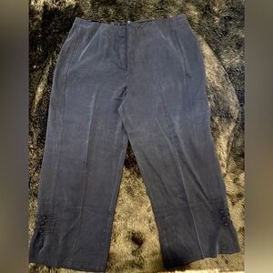 Citron Powdery Black Silk Blend Cropped Dress Pants